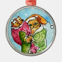 Gato y gatitos de Papá Noel Adornos