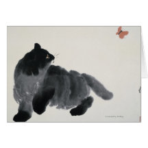 Gato y mariposa tarjetón