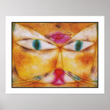 Gato y pájaro - impresión del poster del arte abst