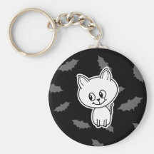 Gato y palos blancos fantasmagóricos lindos llavero personalizado