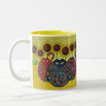 gatos con la taza de los girasoles