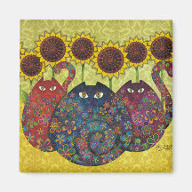Gatos con los girasoles imán de frigorífico