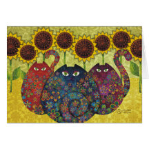 gatos con los girasoles tarjetón