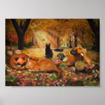 Gatos en otoño posters