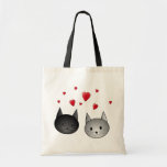 Gatos negros y grises lindos, con los corazones bolsa