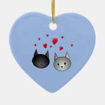 Gatos negros y grises lindos, con los corazones ornaments para arbol de navidad