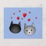 Gatos negros y grises lindos, con los corazones tarjetas publicitarias