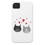 Gatos negros y grises lindos, con los corazones iPhone 4 Case-Mate fundas