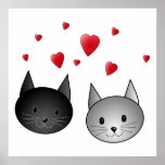 Gatos negros y grises lindos, con los corazones impresiones