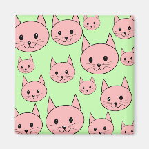 Gatos rosados, en verde claro. imán para frigorifico