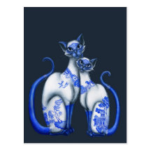 Gatos siameses del sauce azul tarjeta postal