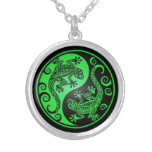 Geckos verdes y negros de Yin Yang Colgantes
