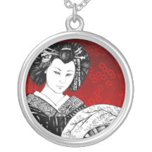 Geisha Abanico del cuello Pendientes