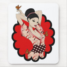 Geisha Mousepad de la mariposa Tapete De Ratón