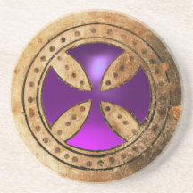 Gema Amethyst púrpura CRUZADA ANTIGUA de TEMPLAR Posavaso Para Bebida