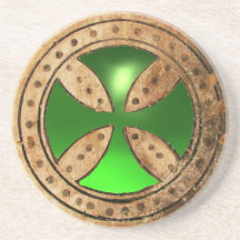 Gema esmeralda verde CRUZADA ANTIGUA de TEMPLAR Posavaso Para Bebida