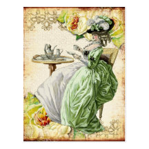 Georgian Lady Drinking Tea - Green Wens Kaart