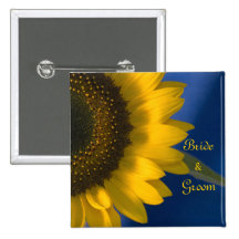 Girasol en el botón azul del boda pins