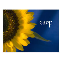 Girasol en la postal azul de la respuesta de RSVP 