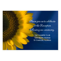 Girasol en tarjeta azul de la recepción nupcial tarjetas de visita