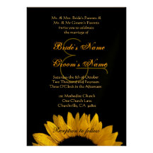 Girasol negro amarillo que casa metálico superior invitacion personalizada