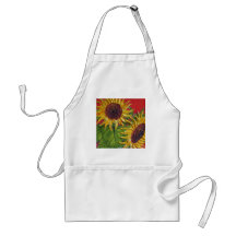 Girasoles amarillos en rojo delantal