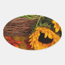 Girasoles de la cosecha de la caída calcomania de óval personalizadas
