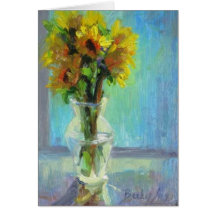 Girasoles en tarjeta en blanco azul