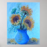 Girasoles en un florero azul impresiones