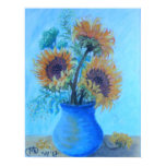 Girasoles en un florero azul posters