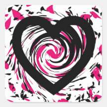 Giro del pegatina negro y rosado del corazón