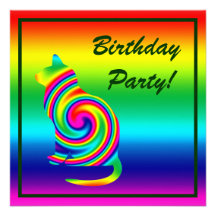 Giro formado gato del arco iris invitaciones personalizada