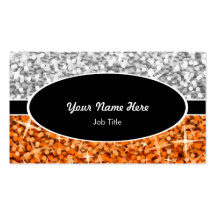 Glitz tarjeta de visita oval negra anaranjada de l