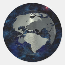 Globo de la tierra del metal pegatinas redondas