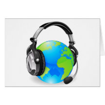 Globo del mundo de las auriculares del puesto de i tarjeton