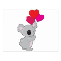 Globos del corazón de la koala postal