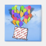 Globos del cumpleaños en el marco de la foto del c imán de frigorífico