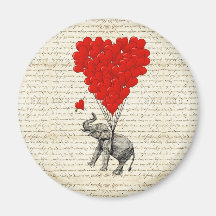 Globos románticos del elefante y del corazón iman de frigorífico