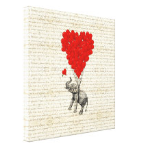 Globos románticos del elefante y del corazón impresiones en lona estiradas
