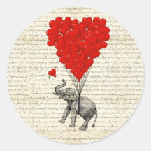 Globos románticos del elefante y del corazón pegatina redonda