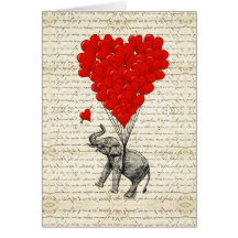 Globos románticos del elefante y del corazón tarjetas