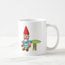 gnomo que se inclina en seta tazas de café
