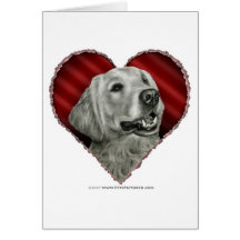 Golden retriever con el corazón tarjeta
