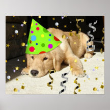 Golden retriever de la fiesta de cumpleaños poster