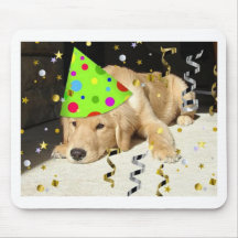 Golden retriever del juerguista del cumpleaños tapete de ratones