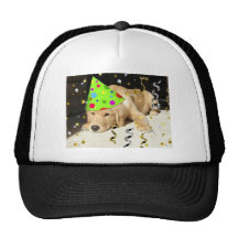 Golden retriever del juerguista del cumpleaños gorros  