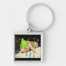 Golden retriever del juerguista del cumpleaños llaveros personalizados