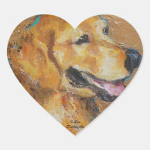 Golden retriever calcomanías corazones personalizadas