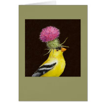 goldfinch con la tarjeta del cardo