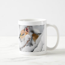 Goldfinch en nieve tazas de café